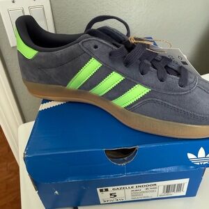 adidas Gazelle Indoor Men's Sneakers — Gray with Neon Green Stripes